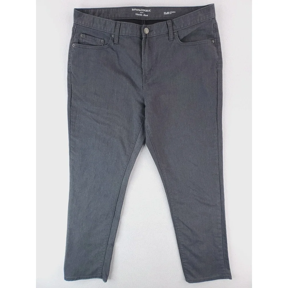 Banana Republic Jeans Men 35x28* Gray Travel Pant Athletic Tapered Stretch Denim
